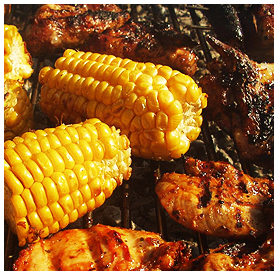 Grilled Barbecue Chicken and Corn